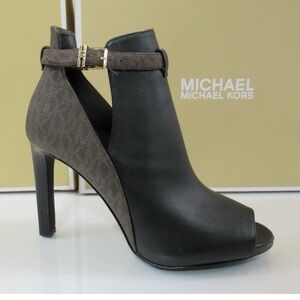 Michael Kors Lawson leather front open toe Black and Brown Peep-Toe Heeled Boots
